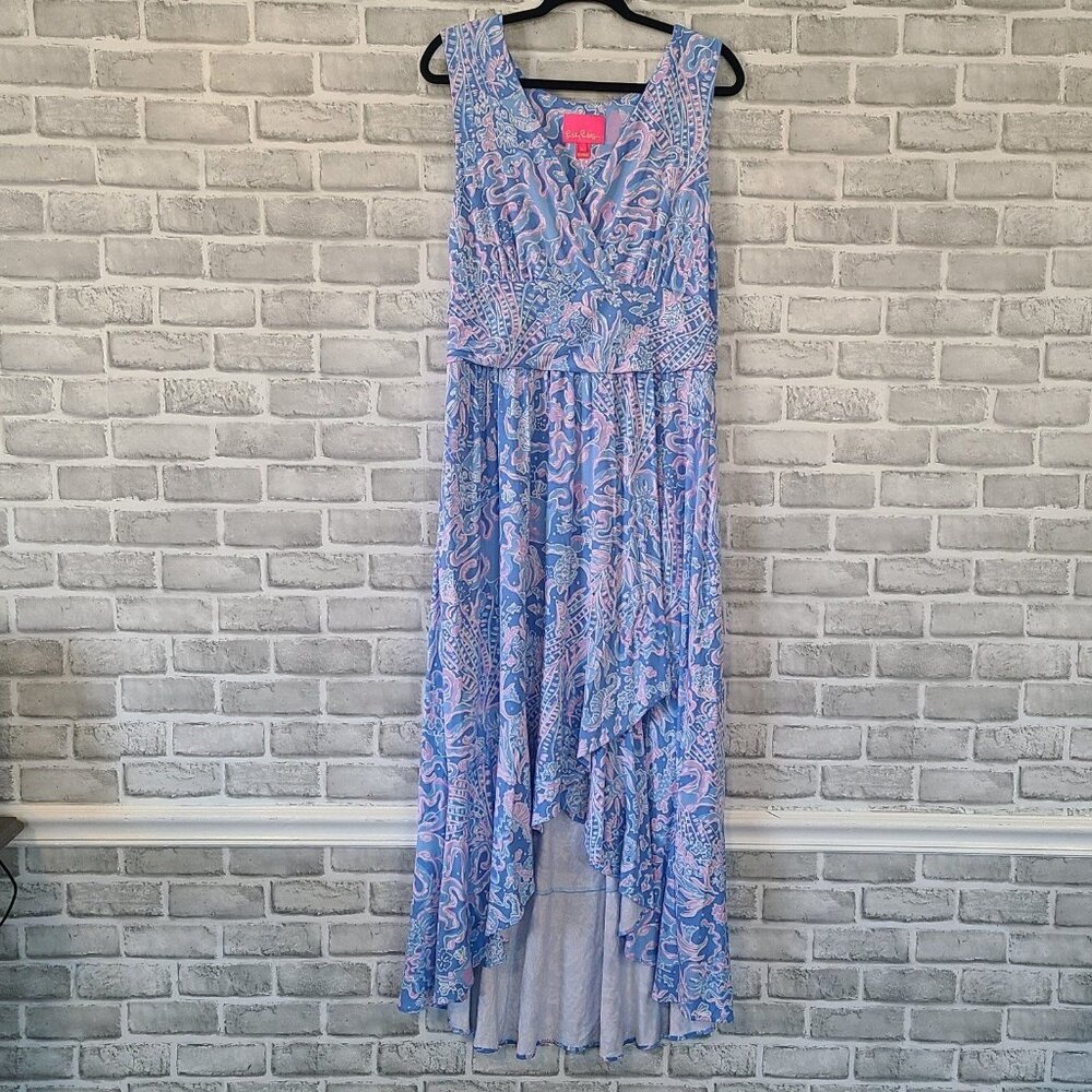 Lilly Pulitzer Blue and Pink Paisley High-Low Maxi Dress